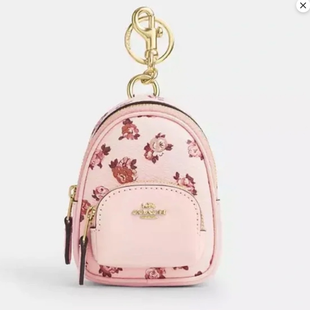 NWT Coach Authentic Mini Court Backpack Charm in Rose Print